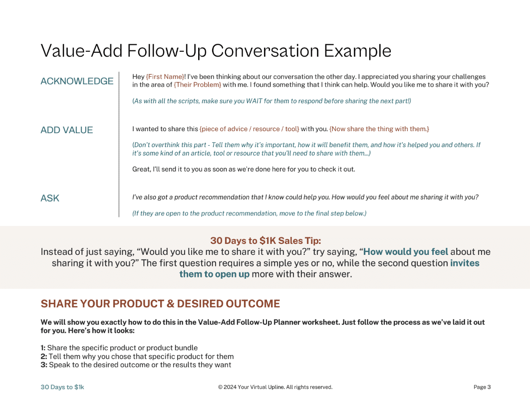 30 Days to $1k Sales Plan Calculator