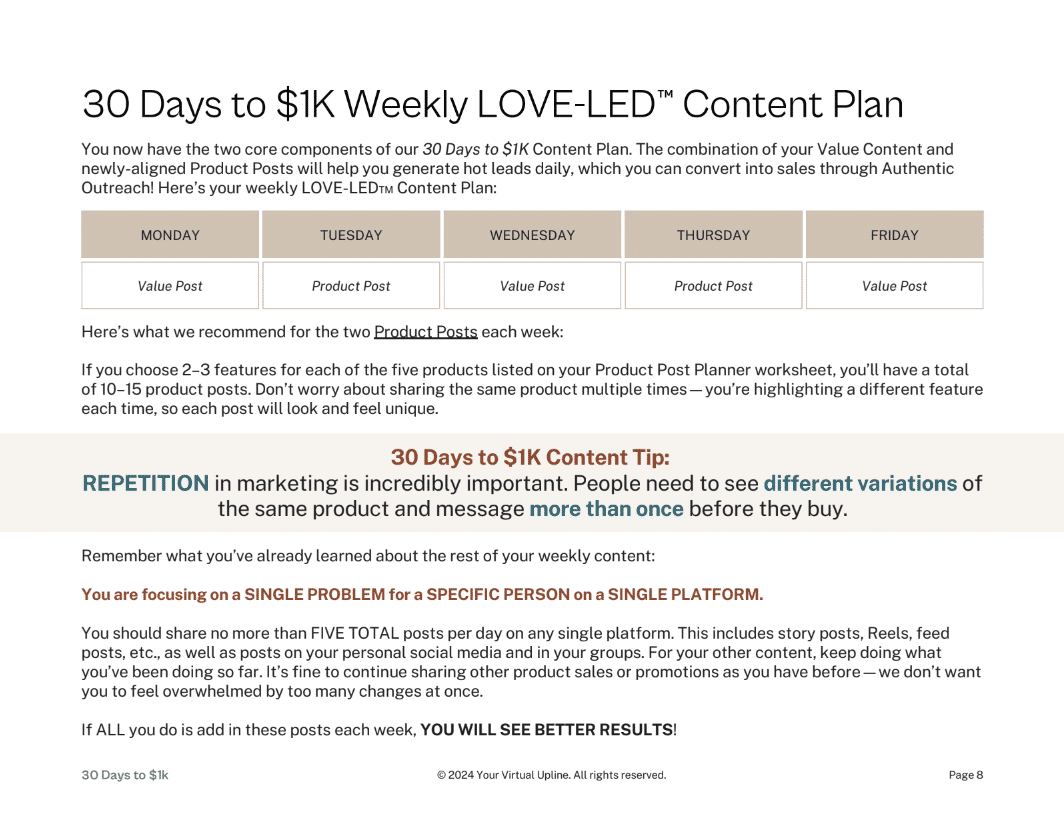30 Days to $1k Sales Plan Calculator